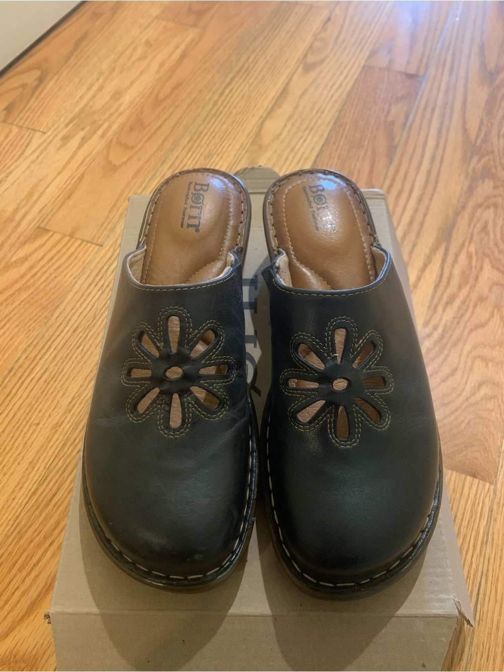 Born Torry Leather Clogs with Cutout Flower